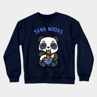 Kawaii Panda Eating Ramen Send Noods Funny Kawaii Panda Blue Crewneck Sweatshirt